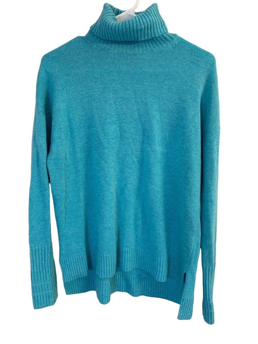 J. Crew Blue Turtleneck Long Sleeve Ribbed Cuffs Sweater Pullover Womens Medium
